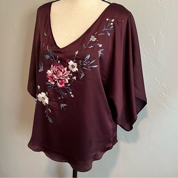 Whbm White House Black Market Top Purple Floral Kimono Blouse size small - Picture 4 of 9